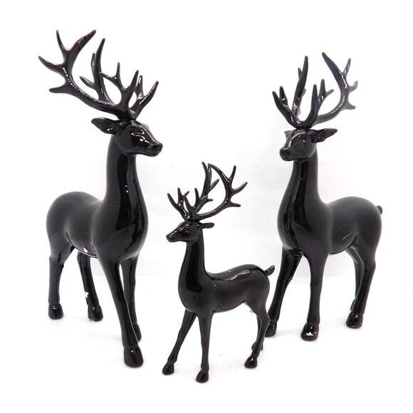 Unbranded Other - Christmas Decor Set of Three Glossy Black Reindeer New